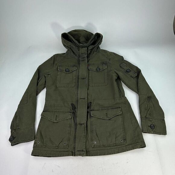 Levi's Women's Hooded Jacket Size Small Army Green Cotton Button Front Jacket - Picture 6 of 14